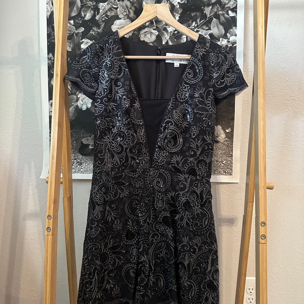Badgley Mischka Black Sequin Corrine Romper (size 8, excellent condition)